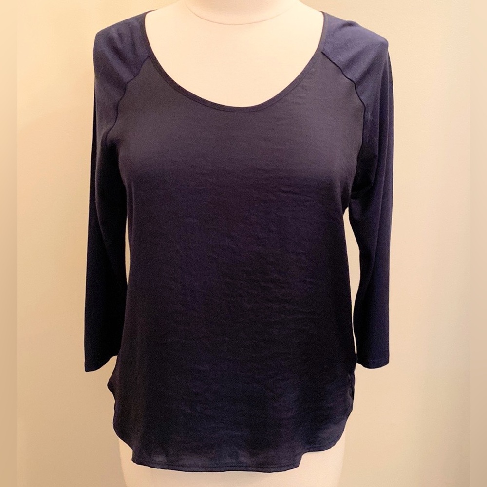 The Limited Navy Silky Satin Long Sleeve Business Casual Top Size Small